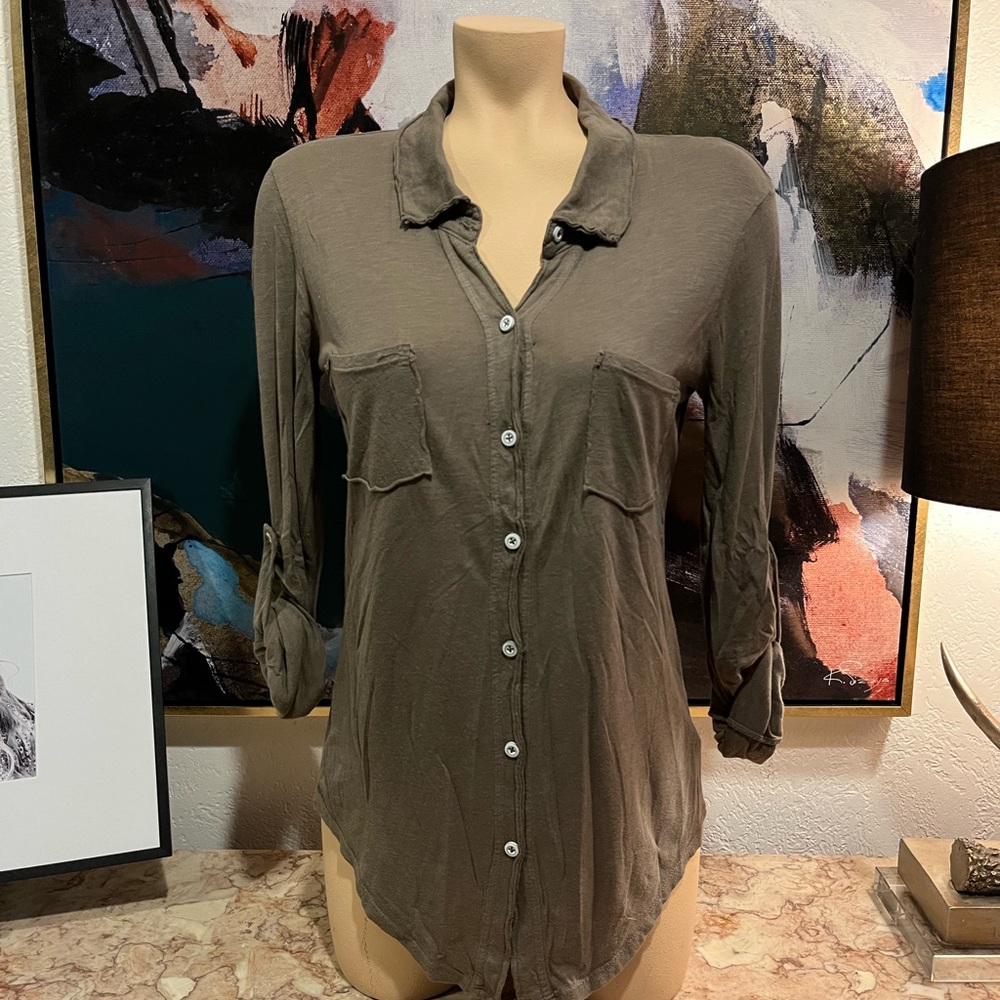 Michael Stars Women's Button-Up Shirt in Olive Green one size fits most